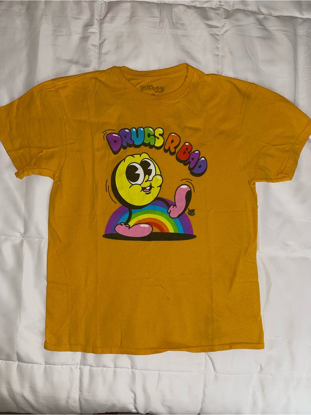 Yellow Graphic Short Sleeve Tee with Rainbow Character